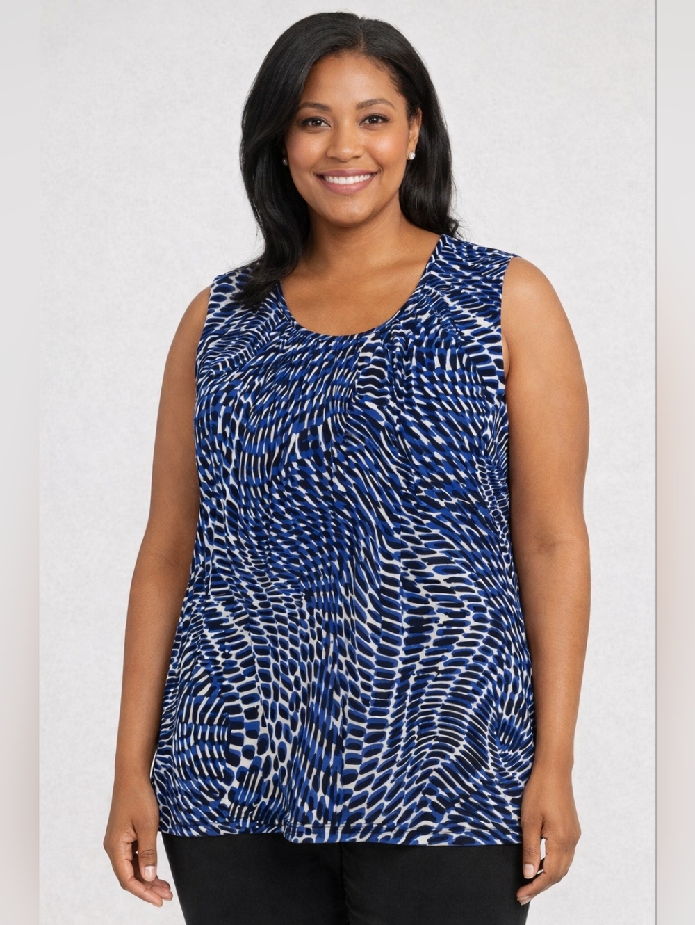 Jones Studio Blue Abstract Blouse 1X Flowy Tank Work to Weekend - Picture 3 of 7